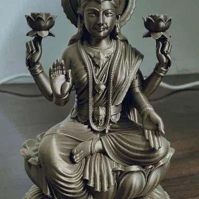 Tượng 3D Nữ Thần Lakshmi (Mahalakshmi) trên Tòa Sen – Chi tiết cao, in được