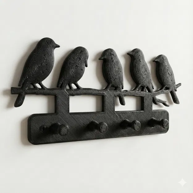 Móc Treo Chìa Khóa Chim – Kệ Treo Tường 5 Chim (4 Móc) - Image 1