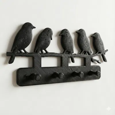 Móc Treo Chìa Khóa Chim – Kệ Treo Tường 5 Chim (4 Móc)