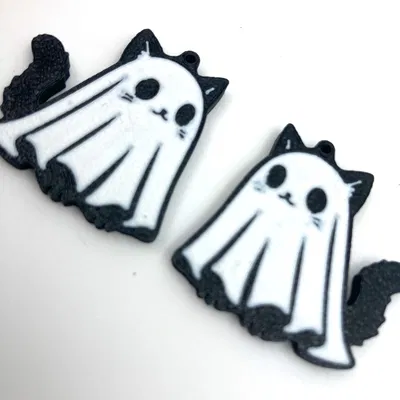 Bông tai Halloween Mèo Ma (Ghost Cat Earrings / Pendientes Gato Fantasma)