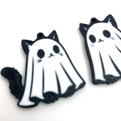 Bông tai Halloween Mèo Ma (Ghost Cat Earrings / Pendientes Gato Fantasma)