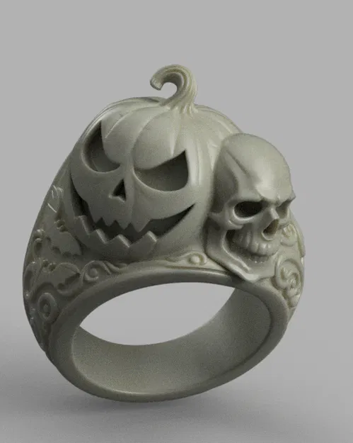 Nhẫn Pumpkin Skull Halloween (STL) – Chi tiết cao - Image 1
