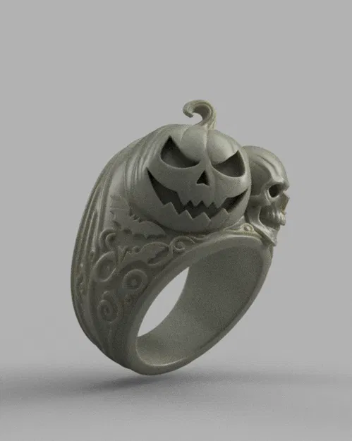 Nhẫn Pumpkin Skull Halloween (STL) – Chi tiết cao - Image 2