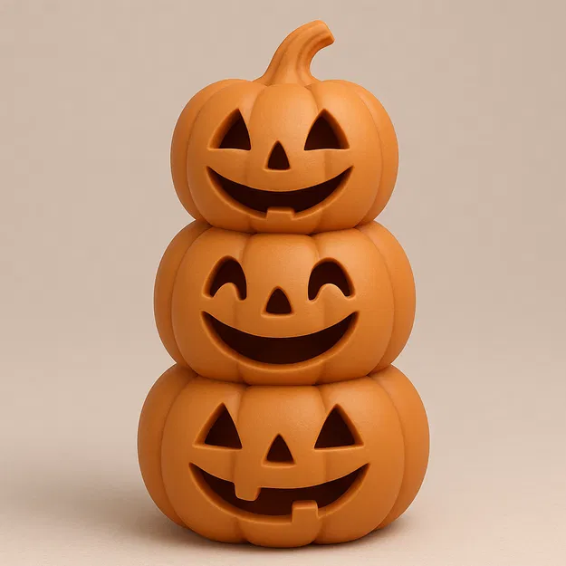 Chồng 3 quả bí ngô Halloween khắc mặt cười xếp chồng lên nhau - Image 1