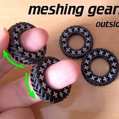 Nhẫn fidget gear với bánh răng ngoài ăn khớp (herringbone) để kéo nhau