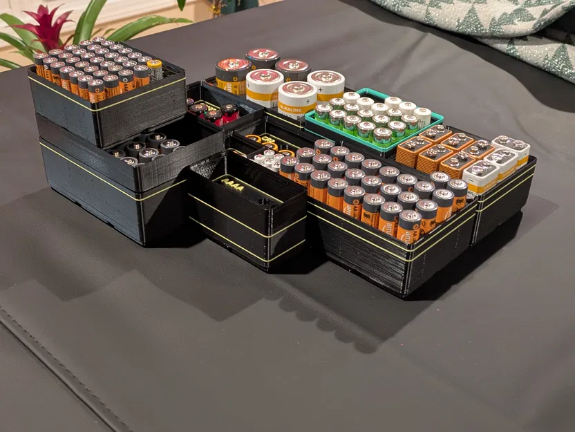 Hộp pin Gridfinity xếp chồng cho pin trụ & 9V (AA/AAA/AAAA/C/D/CR2/CR123/MN21/A23) - Image 3