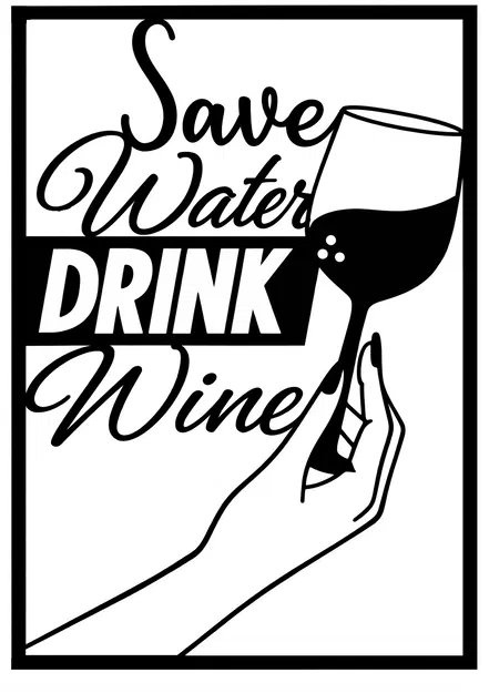 Save Water Drink Wine – Trang trí treo tường line art - Image 1