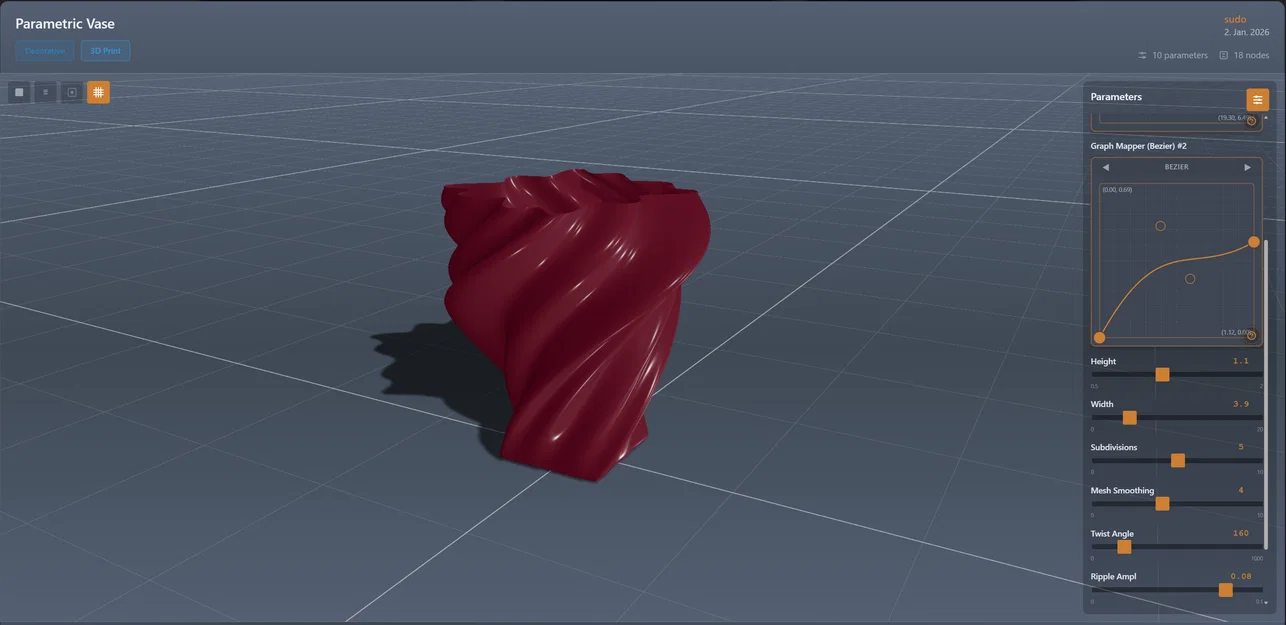 Bình hoa Parametric tuỳ biến hoàn toàn (Fully Customizable Parametric Vase) - Image 1