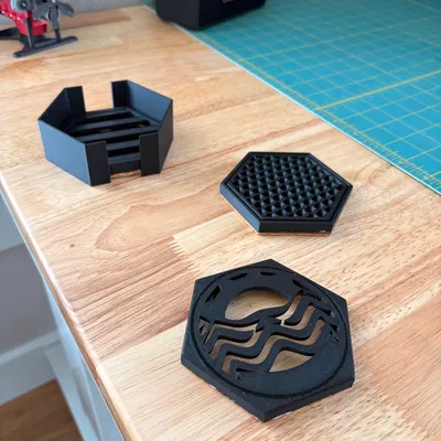 Bộ lót ly lục giác 3 thiết kế (Three design hexagon coaster set)