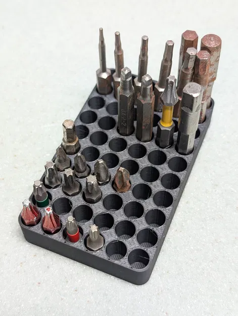 Khay/Holder Hex Bit đơn giản 60 lỗ (kèm OpenSCAD Generator) - Image 1