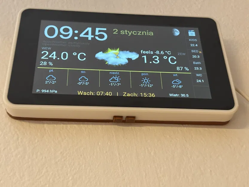 Vỏ LCD kèm công tắc - Gắn tường (nghiêng 5°) cho LCD-7B-ESP32-S3-Touch - Image 3