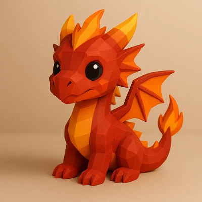 Rồng Lửa Mini (Mini Fire Dragon) – Mẫu low-poly trang trí