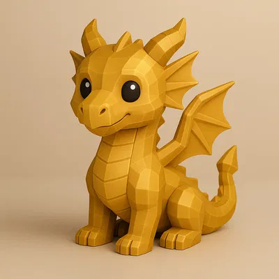 Rồng Vàng Mini (Mini Gold Dragon) – Mẫu Low-poly Trưng Bày
