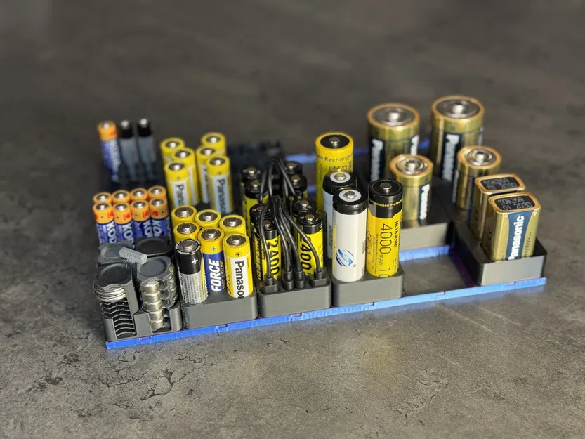 Khay Pin Gridfinity (AAAA/AAA/AA/USB‑C AA/9V/C/D, SR44/LR44/CR2025/CR2032, 18650/21700) - Image 3