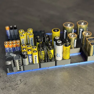 Khay Pin Gridfinity (AAAA/AAA/AA/USB‑C AA/9V/C/D, SR44/LR44/CR2025/CR2032, 18650/21700)