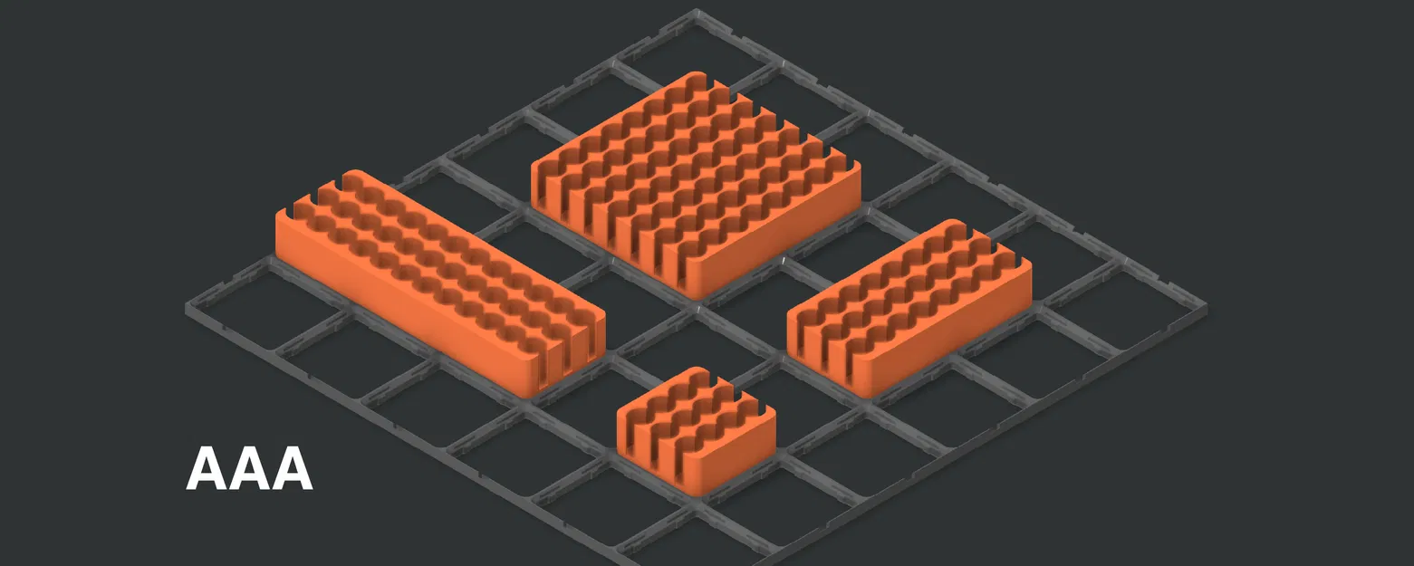 Khay Pin Gridfinity (AAAA/AAA/AA/USB‑C AA/9V/C/D, SR44/LR44/CR2025/CR2032, 18650/21700) - Image 5
