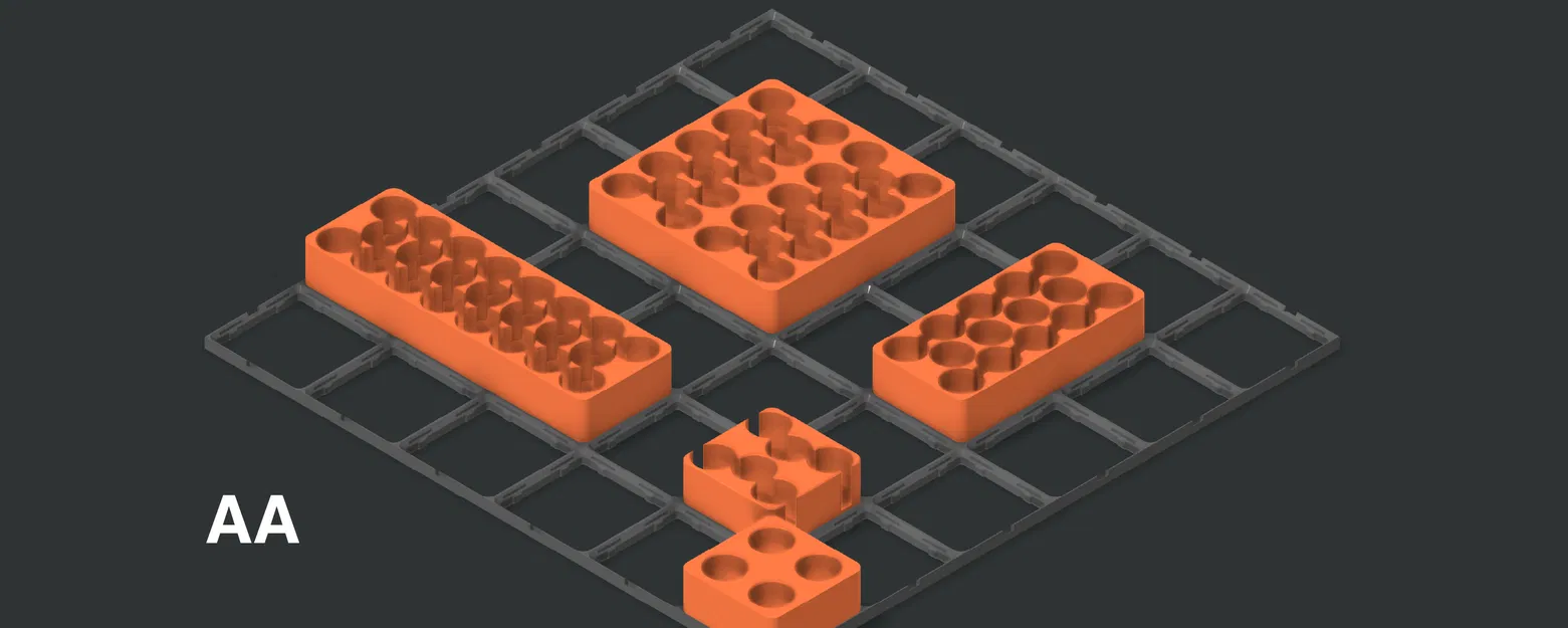 Khay Pin Gridfinity (AAAA/AAA/AA/USB‑C AA/9V/C/D, SR44/LR44/CR2025/CR2032, 18650/21700) - Image 6