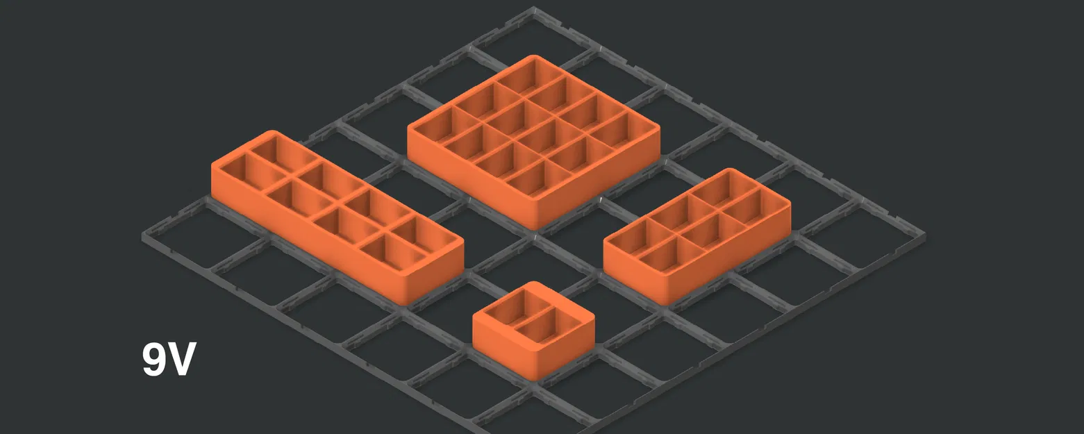 Khay Pin Gridfinity (AAAA/AAA/AA/USB‑C AA/9V/C/D, SR44/LR44/CR2025/CR2032, 18650/21700) - Image 8