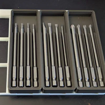 Khay Gridfinity đựng bộ bit driver shank lục giác dài (xếp chồng) 100mm