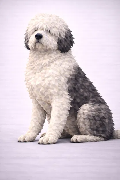 Chó Old English Sheepdog Low Poly - Image 1