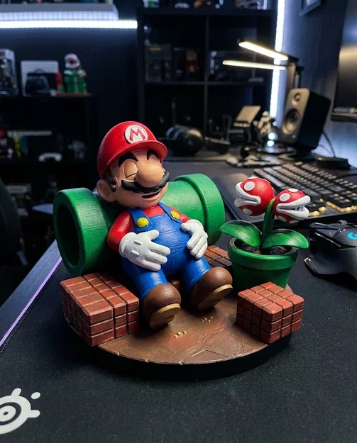 Diorama Mario Ngủ 3D – Ống Xanh & Gạch Super Mario (Nintendo STL) - Image 1