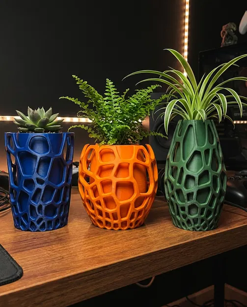 Bộ Chậu Cây Voronoi Hình Học | Chậu Hoa In 3D Hiện Đại | Lưới Organic - Image 1
