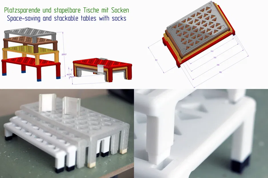 Bàn xếp chồng tiết kiệm chỗ kèm vớ chân (Space-saving stackable tables with socks) - Image 1