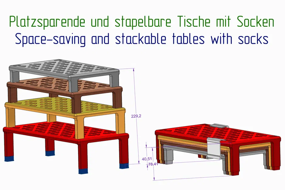 Bàn xếp chồng tiết kiệm chỗ kèm vớ chân (Space-saving stackable tables with socks) - Image 2