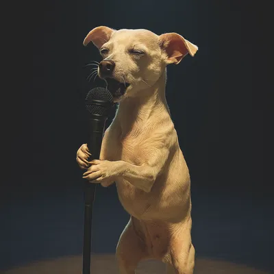 Chihuahua hát vào micro
