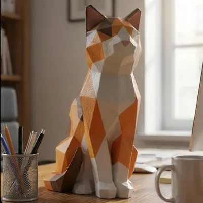 Tượng Mèo Hình Học (Low Poly)