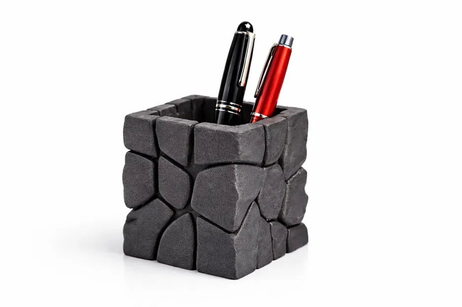 Khối Đá Nham Thạch (Lava Stone Cube) – Ống Cắm Bút Hiện Đại - Image 1