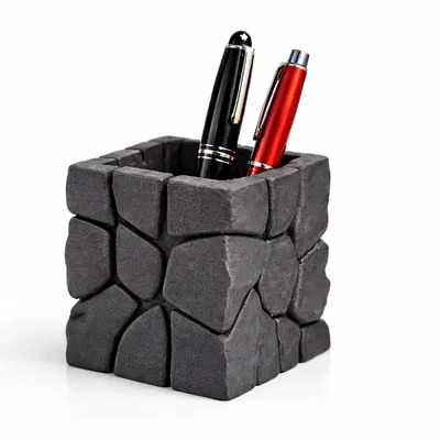 Khối Đá Nham Thạch (Lava Stone Cube) – Ống Cắm Bút Hiện Đại
