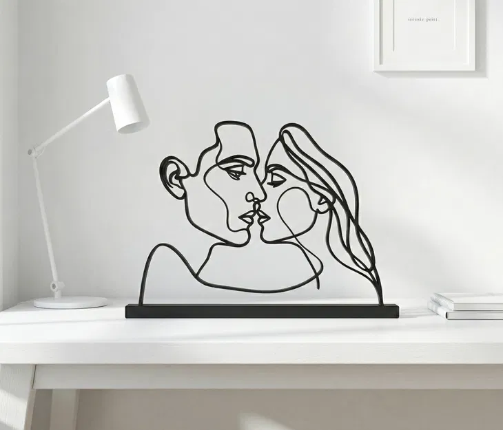 Minimalist Kiss - Decor Tình Yêu Wire Art Nét Liền Hiện Đại - Image 1