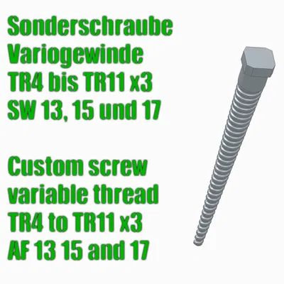 Vít đặc biệt ren biến thiên TR4–TR11 x3, AF 13/15/17 (SW 13/15/17)