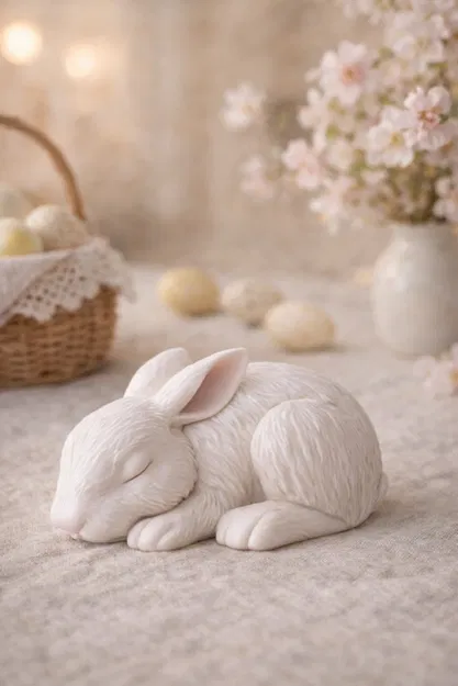 Thỏ Phục Sinh Ngủ Say – Trang Trí Mùa Xuân Ấm Áp In 3D - Image 1