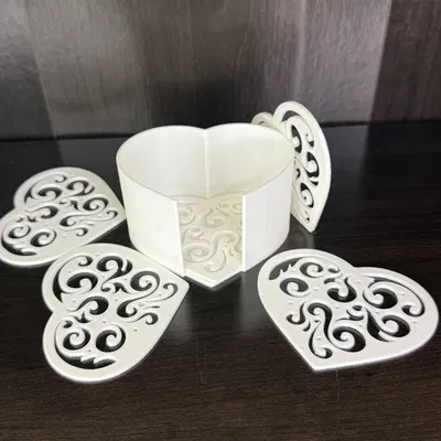 Miếng lót ly hình trái tim + Giá đựng