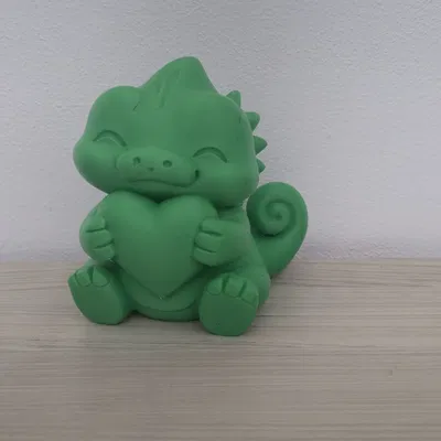 Tượng Tắc Kè Hoa Xanh Dễ Thương Cầm Trái Tim