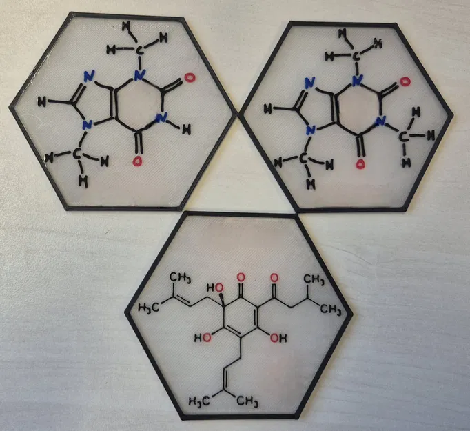 Bộ lót ly lục giác cấu trúc hoá học – nhiều kiểu (Coffee, Cocoa, Beer) - Image 1