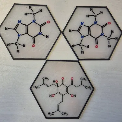 Bộ lót ly lục giác cấu trúc hoá học – nhiều kiểu (Coffee, Cocoa, Beer)