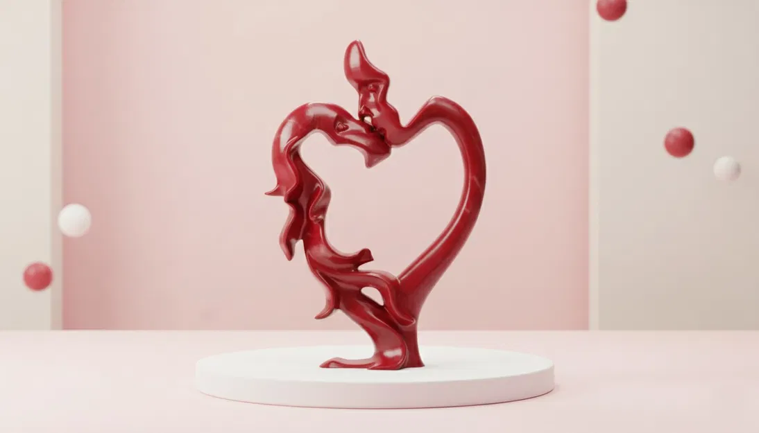 Hai Gương Mặt Hôn Nhau Tạo Hình Trái Tim Trừu Tượng - STL Valentine - Image 1