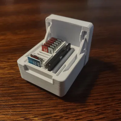 Hộp SD/microSD bản lề - tương thích Gridfinity, có ngàm gài, print-in-place