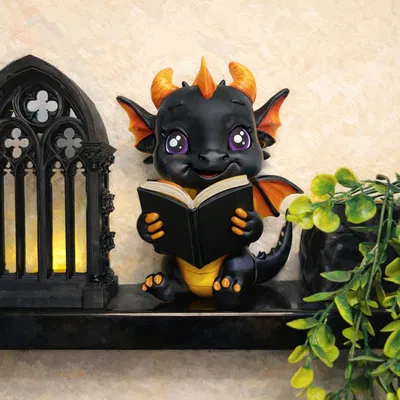 Trang trí kệ sách Rồng con đang đọc sách