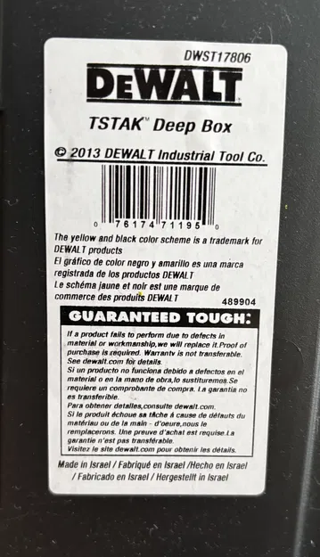 Đế Gridfinity cho DeWalt TSTAK Deep Box (DWST17806) - Image 2
