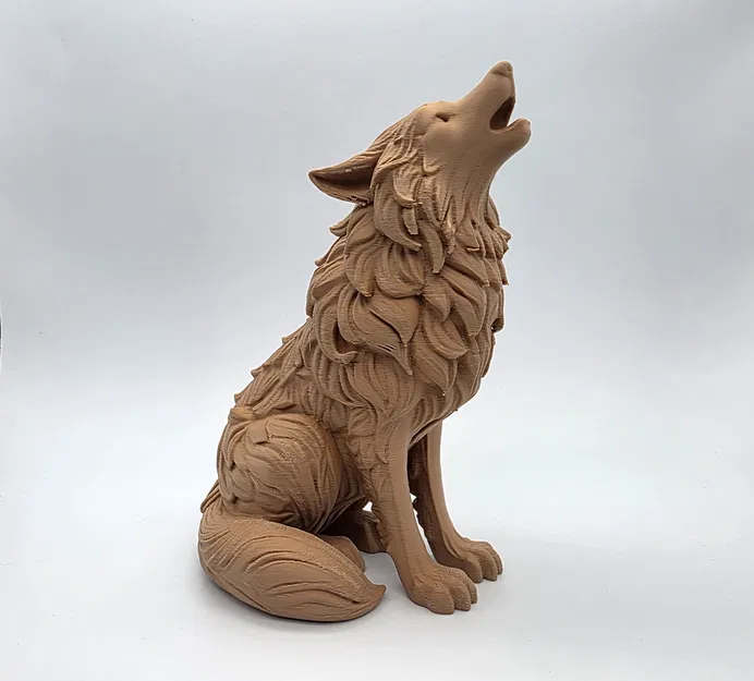 Sói Gỗ Chạm Khắc Tru Hú (Wood Carved Howling Wolf) - Image 1