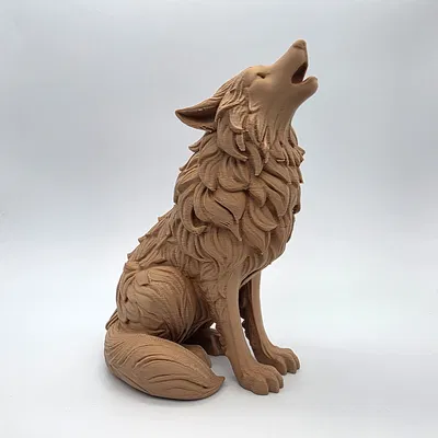 Sói Gỗ Chạm Khắc Tru Hú (Wood Carved Howling Wolf)