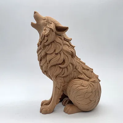 Sói Gỗ Chạm Khắc Tru Hú (Wood Carved Howling Wolf)