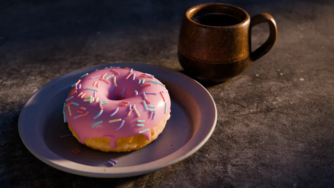 Bánh donut và ly cà phê được làm bằng Blender - Image 1