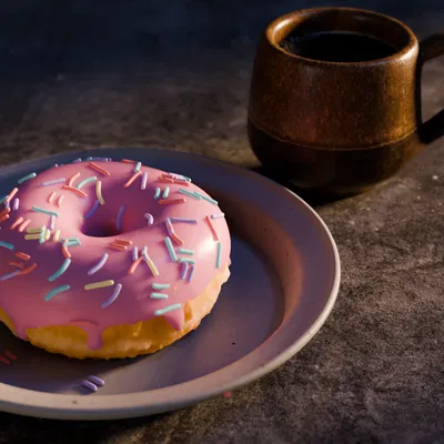 Bánh donut và ly cà phê được làm bằng Blender