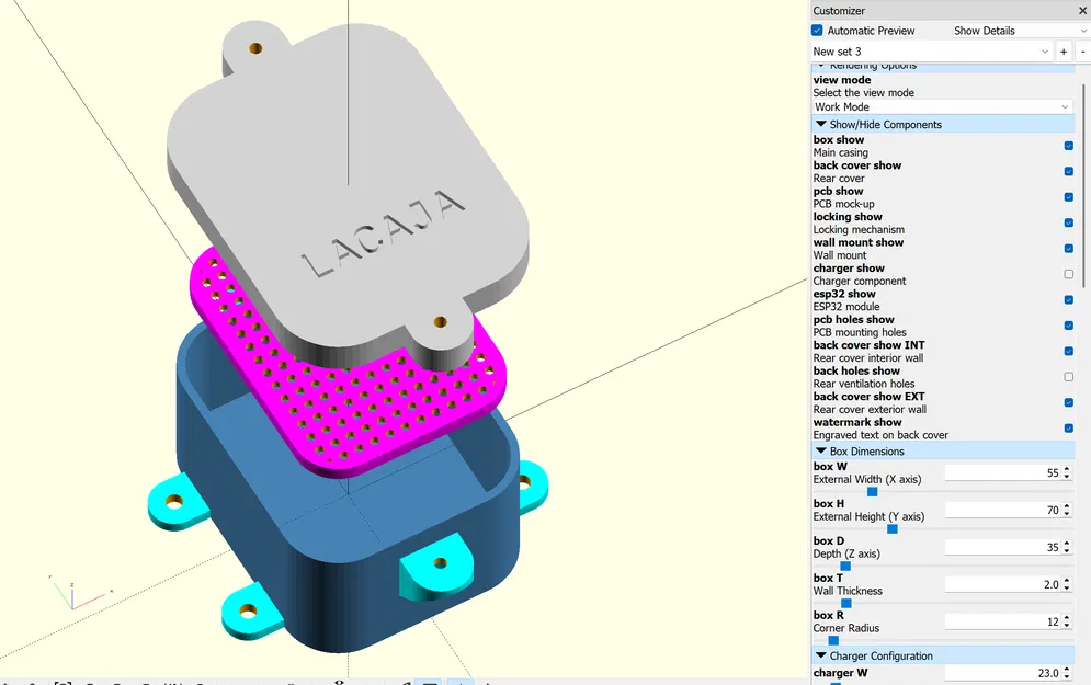 LACAJA, Hộp/Enclosure IoT tuỳ biến hoàn toàn (OpenSCAD + BOSL2) - Image 3