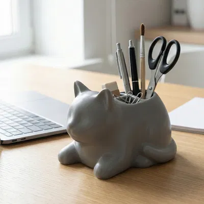Khay Đựng Bút/Đồ Bàn Hình Mèo Tối Giản (Minimalist Cat Desk Organizer)
